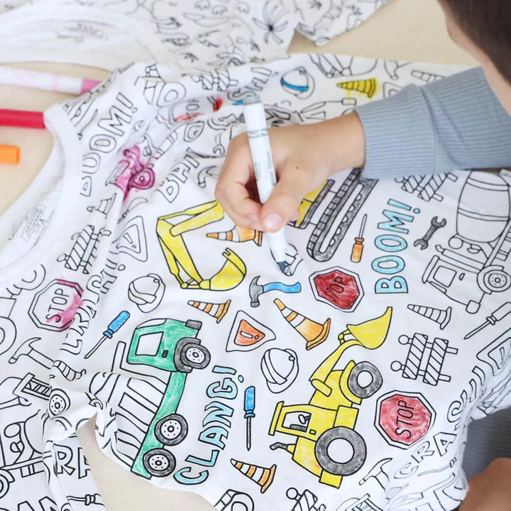 Inkleurbare Kinderpyjama met 12 Textielstiften Creatief Speelgoed Herbruikbaar Wasbaar Slaapkleding DIY Activiteit | Sulvida