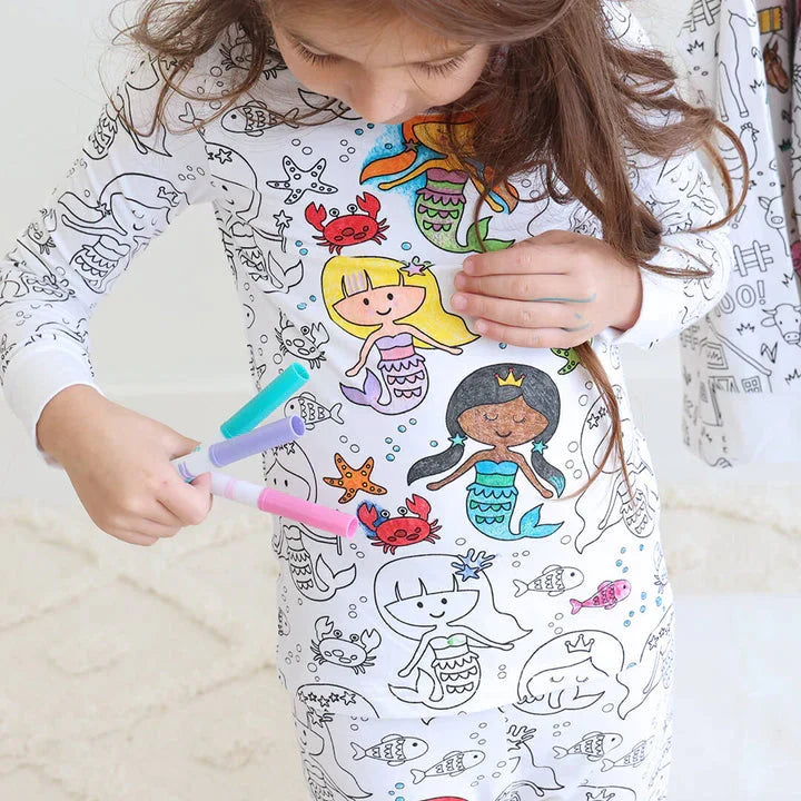 Inkleurbare Kinderpyjama met 12 Textielstiften Creatief Speelgoed Herbruikbaar Wasbaar Slaapkleding DIY Activiteit | Sulvida