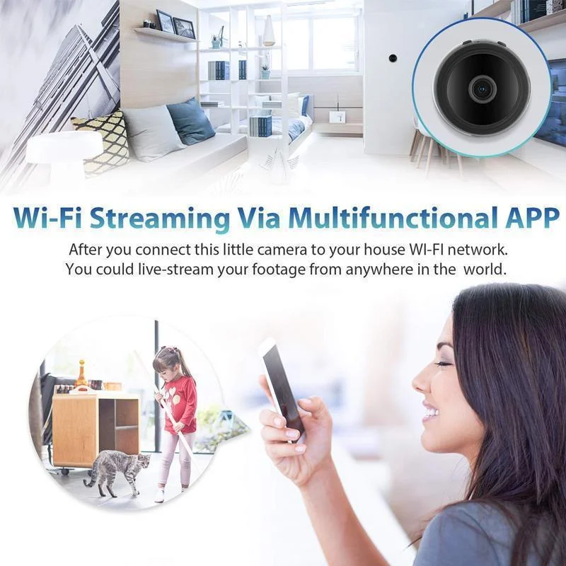 Mini WiFi Camera 1080p met Nachtzicht Bewegingsdetectie en App Bediening voor Slimme Huisbeveiliging Binnen | Sulvida