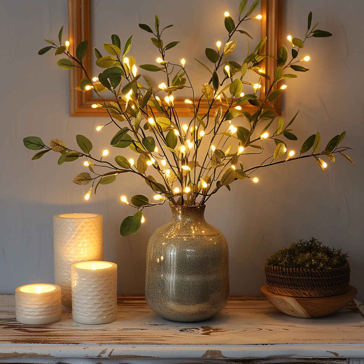 LED-Lichtslinger Olijftak 70 cm 120 Warm Witte Lampjes Kerstboom Vaas Decoratieve Verlichting op Batterijen | Sulvida