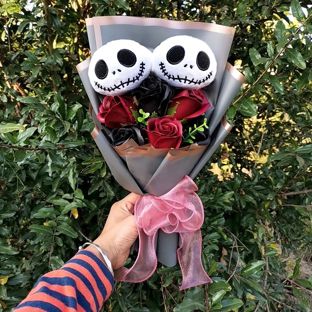 Halloween Knuffelbouquet met Skelethoofd Pluche Figuren Griezelig Thema Decoratief Cadeau voor Feest en Horror | Sulvida