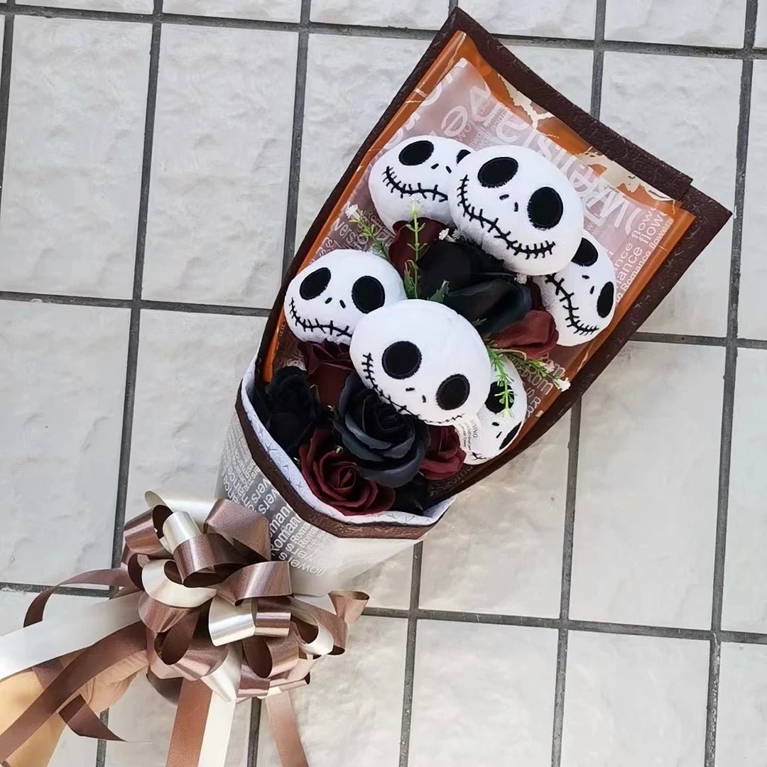 Halloween Knuffelbouquet met Skelethoofd Pluche Figuren Griezelig Thema Decoratief Cadeau voor Feest en Horror | Sulvida