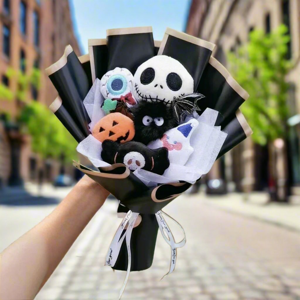 Halloween Knuffelbouquet met Skelethoofd Pluche Figuren Griezelig Thema Decoratief Cadeau voor Feest en Horror | Sulvida