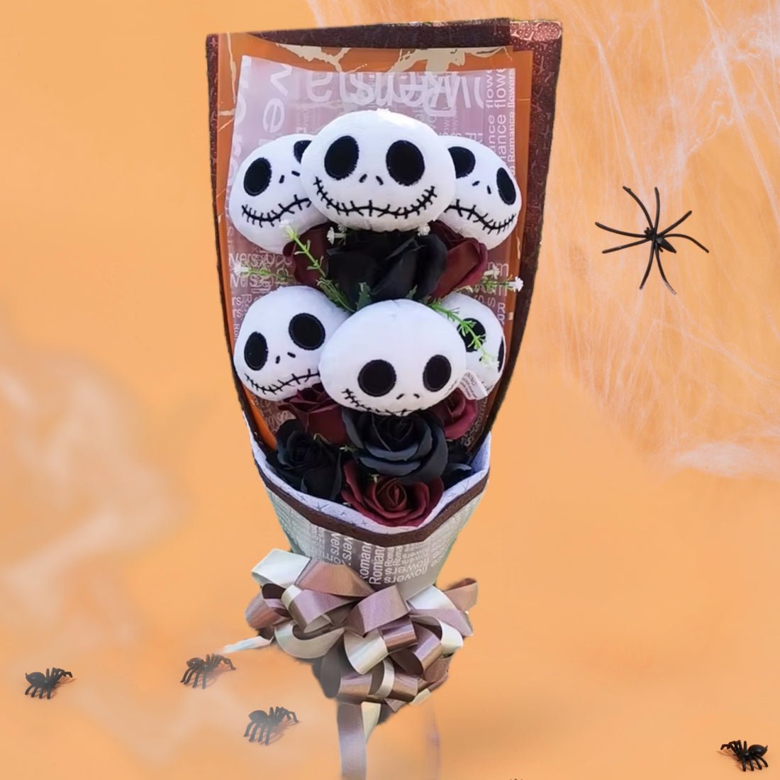 Halloween Knuffelbouquet met Skelethoofd Pluche Figuren Griezelig Thema Decoratief Cadeau voor Feest en Horror | Sulvida