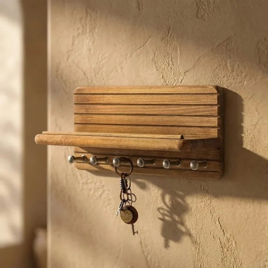 Wandkapstok massief hout 8 haken notenhout beukenhout organizer sleutelhanger wandmontage hal entree | Sulvida