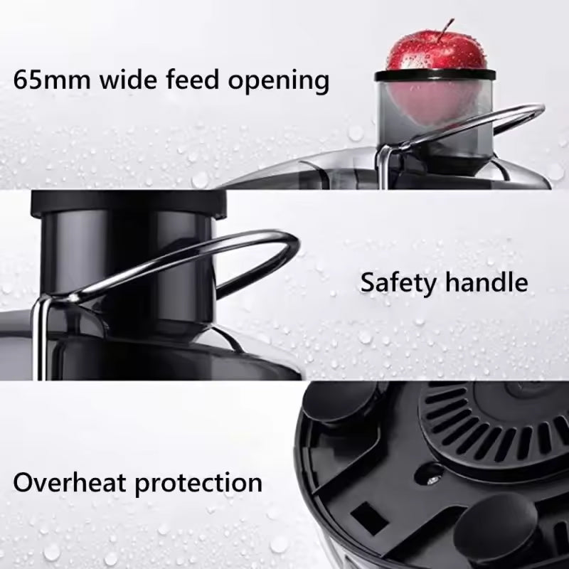 Centrifugeuse électrique 800W avec ouverture de remplissage de 65mm et 2 vitesses pour des jus de fruits et de légumes frais et des smoothies | Sulvida