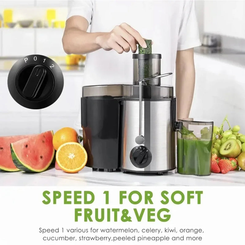 Centrifugeuse électrique 800W avec ouverture de remplissage de 65mm et 2 vitesses pour des jus de fruits et de légumes frais et des smoothies | Sulvida