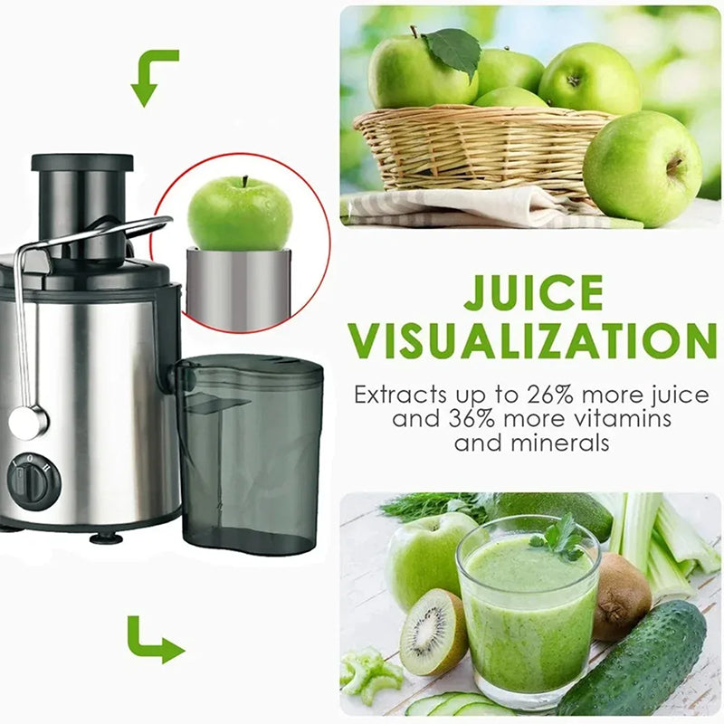 Centrifugeuse électrique 800W avec ouverture de remplissage de 65mm et 2 vitesses pour des jus de fruits et de légumes frais et des smoothies | Sulvida