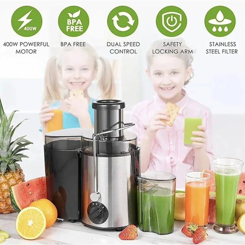 Centrifugeuse électrique 800W avec ouverture de remplissage de 65mm et 2 vitesses pour des jus de fruits et de légumes frais et des smoothies | Sulvida