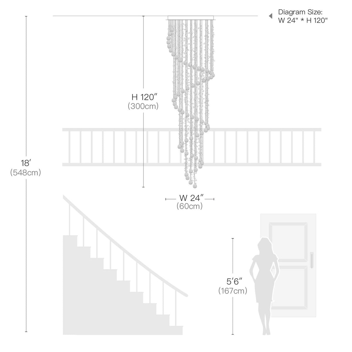 Spiraalvormige kristallen kroonluchter voor trappenhuis hal en vide luxe hanglamp chroom design 40-350 cm | Sulvida