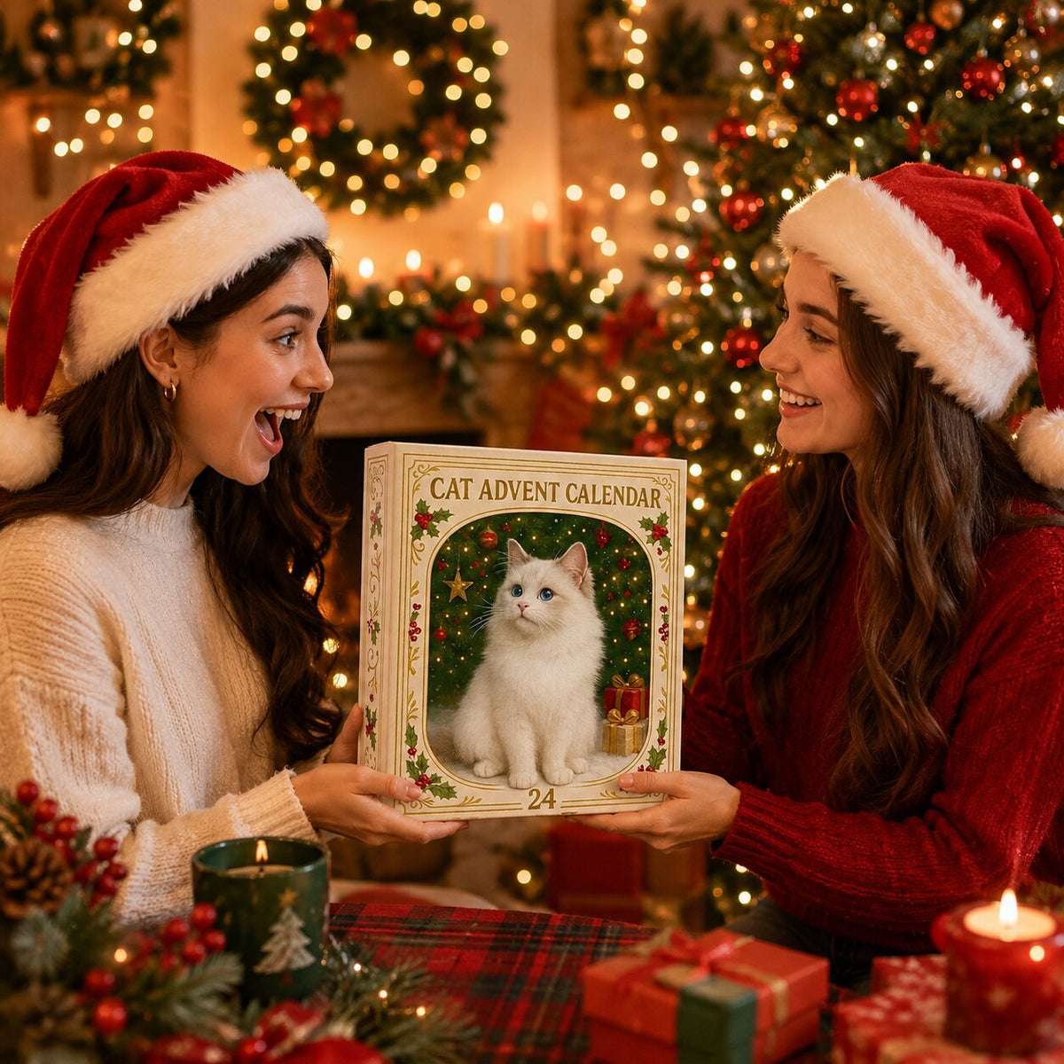 Kattenadvent Kalender 24 Kattenmotieven Kunststof Kerst Aftelkalender Decoratieve Katten Feestdagen Advent | Sulvida