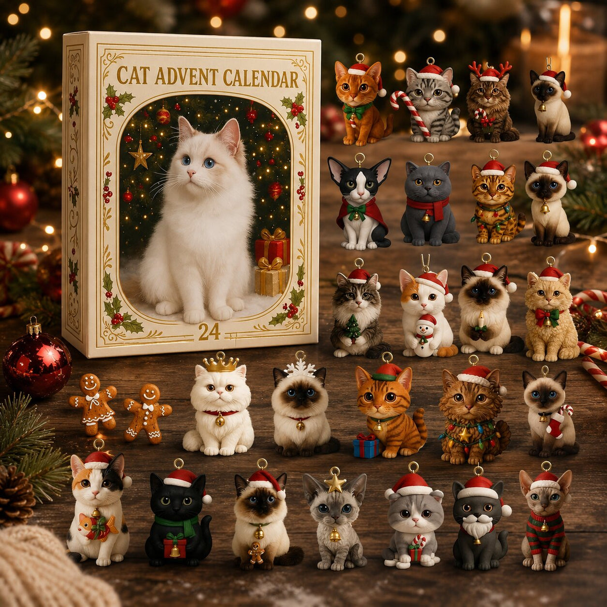Kattenadvent Kalender 24 Kattenmotieven Kunststof Kerst Aftelkalender Decoratieve Katten Feestdagen Advent | Sulvida