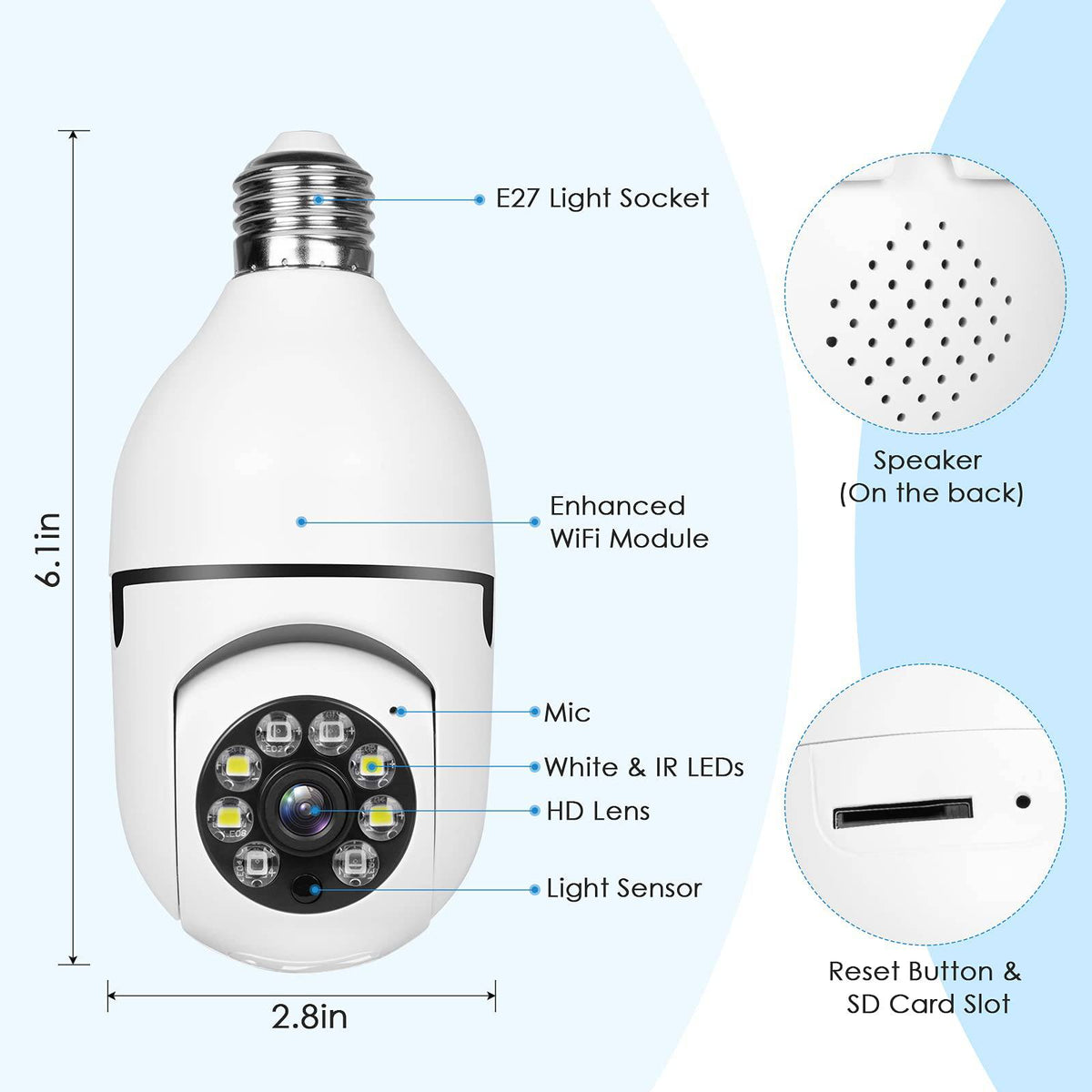 Slimme Beveiligingscamera in Gloeilampfitting WiFi 1080P 360° Panoramisch Infrarood Nachtzicht Bewegingsdetectie | Sulvida