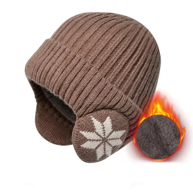Gebreide Wintermuts met Oorwarmers Unisex Geruit Patroon Zachte Fleece Voering Rekbaar Warm Wintersport | Sulvida