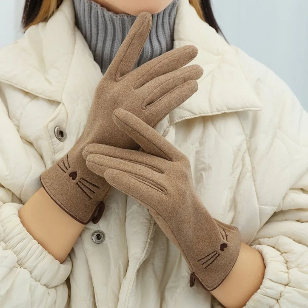 Touchscreen Handschoenen voor Dames met Kattenprint – Warme Winterhandschoenen voor Smartphone en Tablet | Sulvida