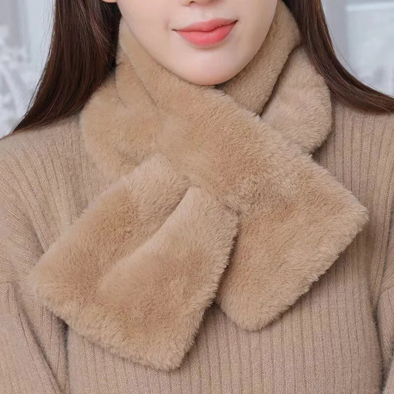 Faux Fur Kruissjaal Winter Nekwarmer Pluche Accessoire Sjaal Zwart Roze Wit Kaki Dames Mode Warm Elegant | Sulvida