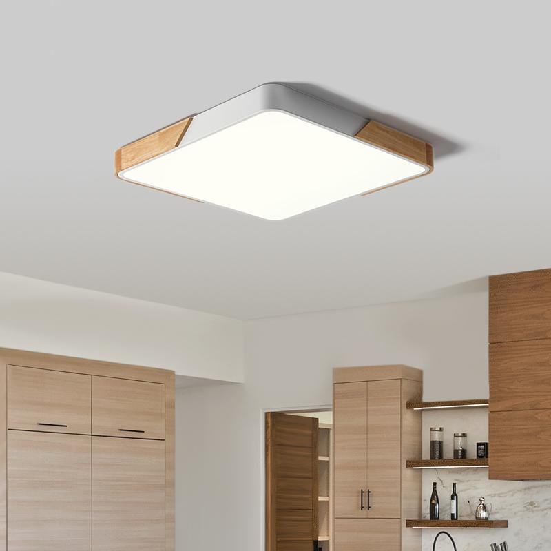 Plafonnier LED moderne rectangulaire en bois et acrylique, à intensité et température de couleur réglables, 3000K-6000K, cuisine, salon, chambre | Sulvida