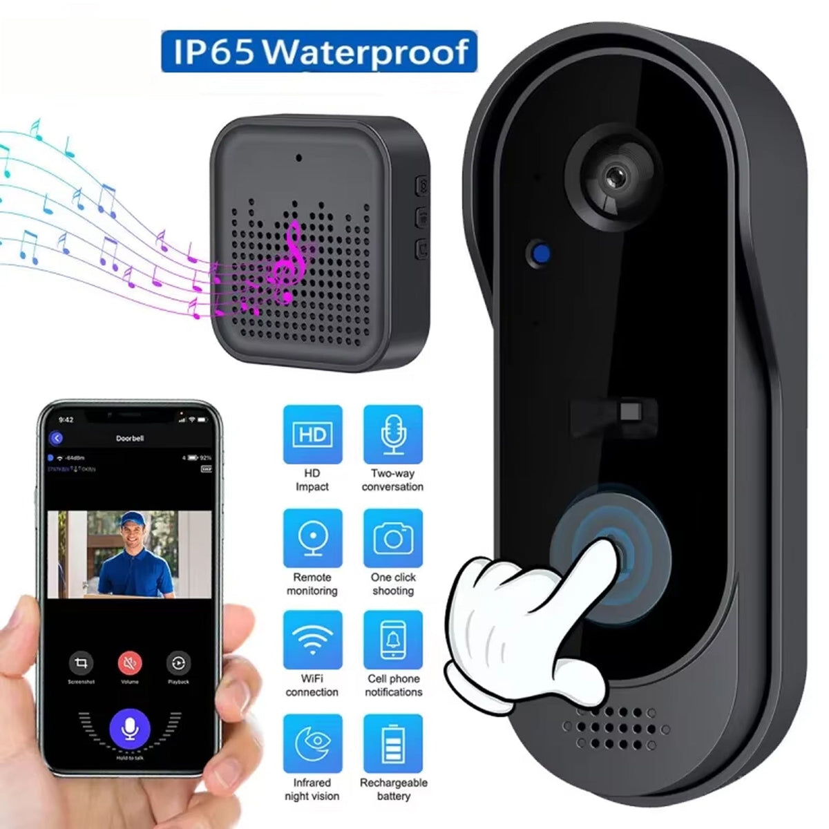 Sonnette vidéo intelligente sans fil WiFi avec détection de mouvement, vision nocturne, caméra HD, audio bidirectionnel et système de sécurité | Sulvida