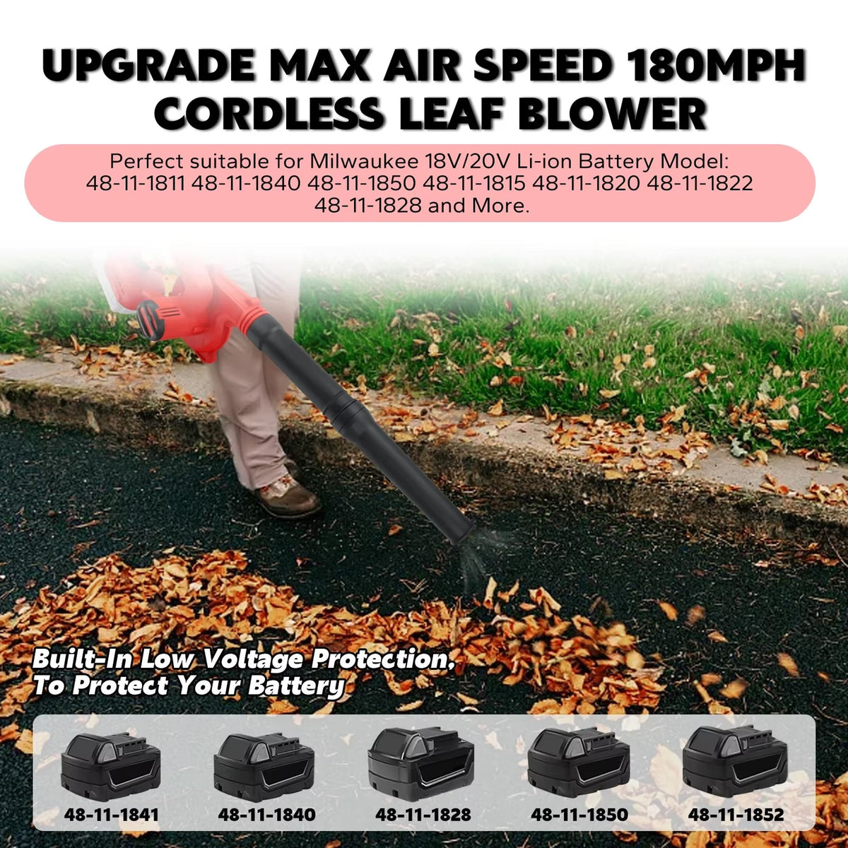 Souffleur sans fil 18 V avec moteur sans balais 18 000 tr/min, aspirateur à batterie, fonction souffler-aspirer pour le jardin | Sulvida