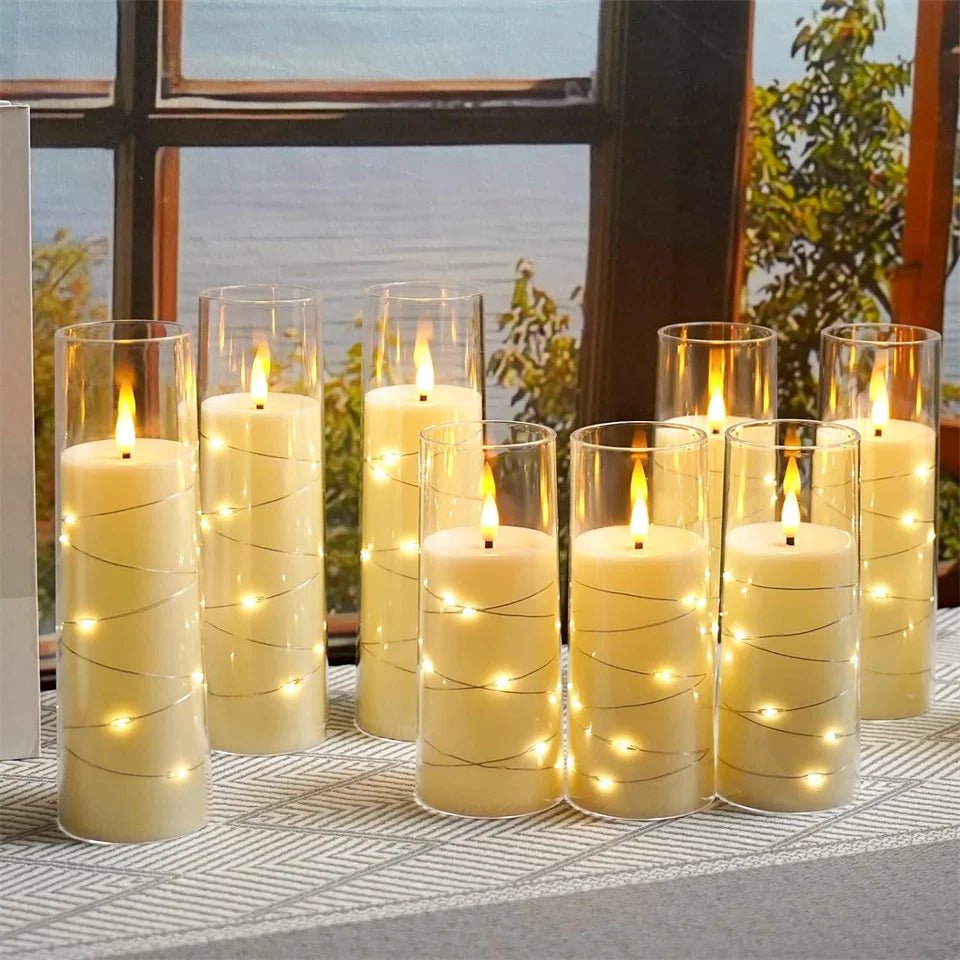 LED Kaarsen op Batterij Acryl Flikkerlicht Timer Grijs Transparant Sfeerverlichting Bruiloft Kerst Decoratie | Sulvida