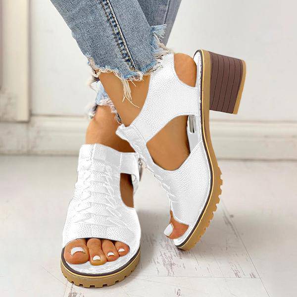 Dames Sandalen met Blokhak Peeptoe Ritssluiting Kunstleer Uitsneden Hakken Elegant Zomer Damesschoenen | Sulvida