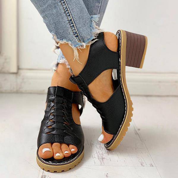 Dames Sandalen met Blokhak Peeptoe Ritssluiting Kunstleer Uitsneden Hakken Elegant Zomer Damesschoenen | Sulvida