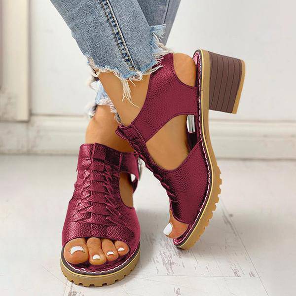 Dames Sandalen met Blokhak Peeptoe Ritssluiting Kunstleer Uitsneden Hakken Elegant Zomer Damesschoenen | Sulvida