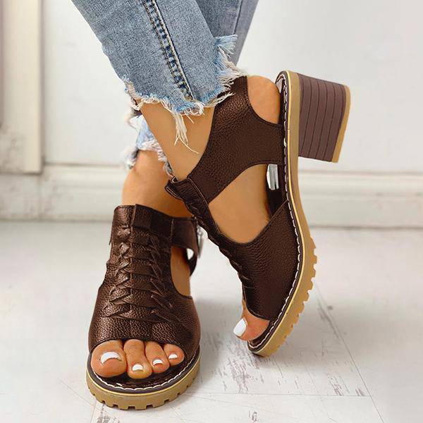 Dames Sandalen met Blokhak Peeptoe Ritssluiting Kunstleer Uitsneden Hakken Elegant Zomer Damesschoenen | Sulvida