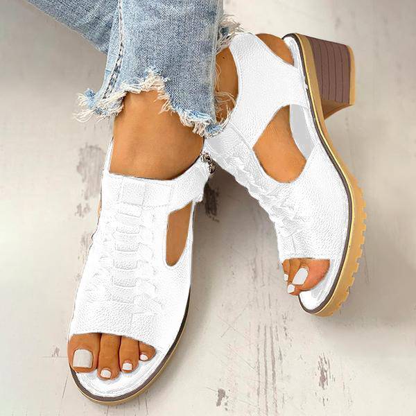 Dames Sandalen met Blokhak Peeptoe Ritssluiting Kunstleer Uitsneden Hakken Elegant Zomer Damesschoenen | Sulvida