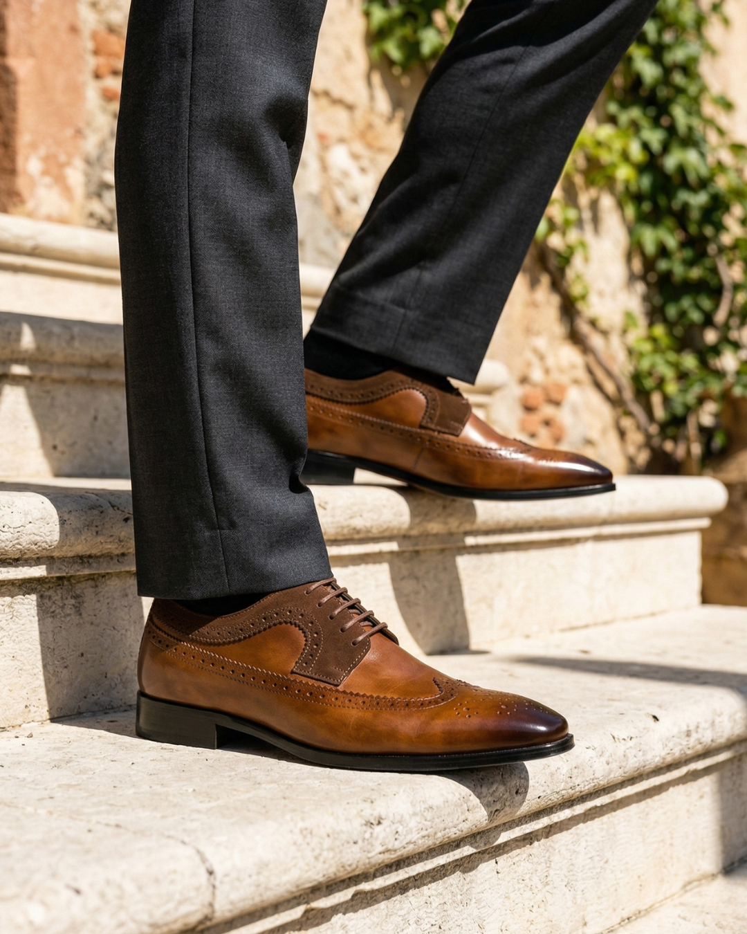 Derby Brogue Herenschoen Leder met Suède Panelen Gevoerde Binnenzool Klassiek Rubber Zool Zakelijk Casual | Sulvida