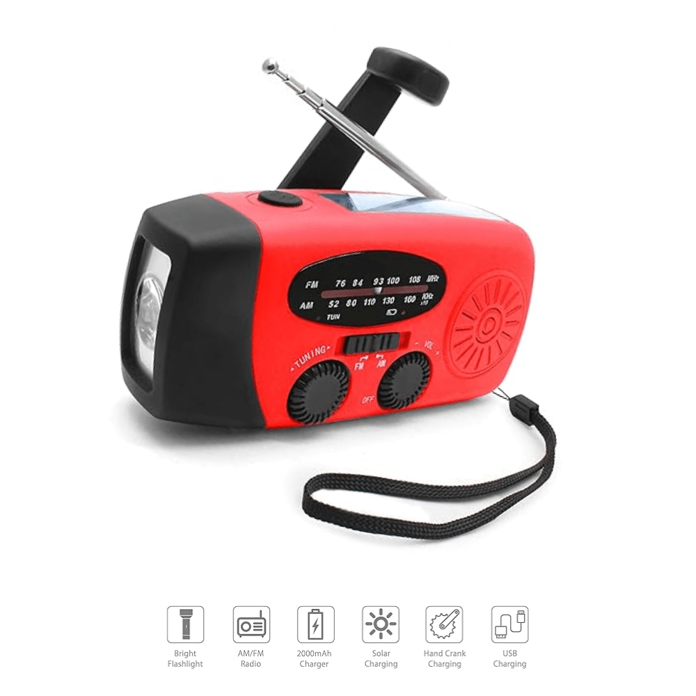 Multifunctionele Dynamo Noodradio Zaklamp Powerbank Handslinger Opladen Zonne-energie Solar FM AM voor Camping | Sulvida
