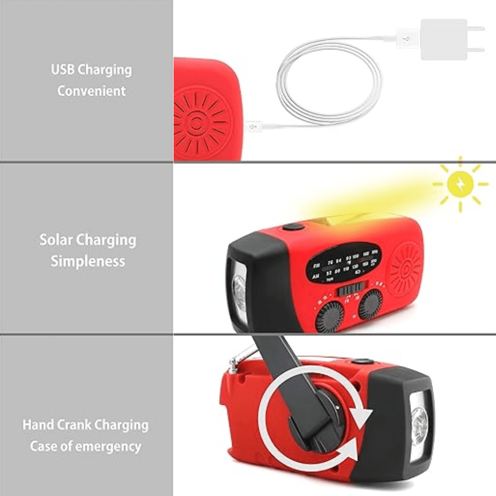 Multifunctionele Dynamo Noodradio Zaklamp Powerbank Handslinger Opladen Zonne-energie Solar FM AM voor Camping | Sulvida