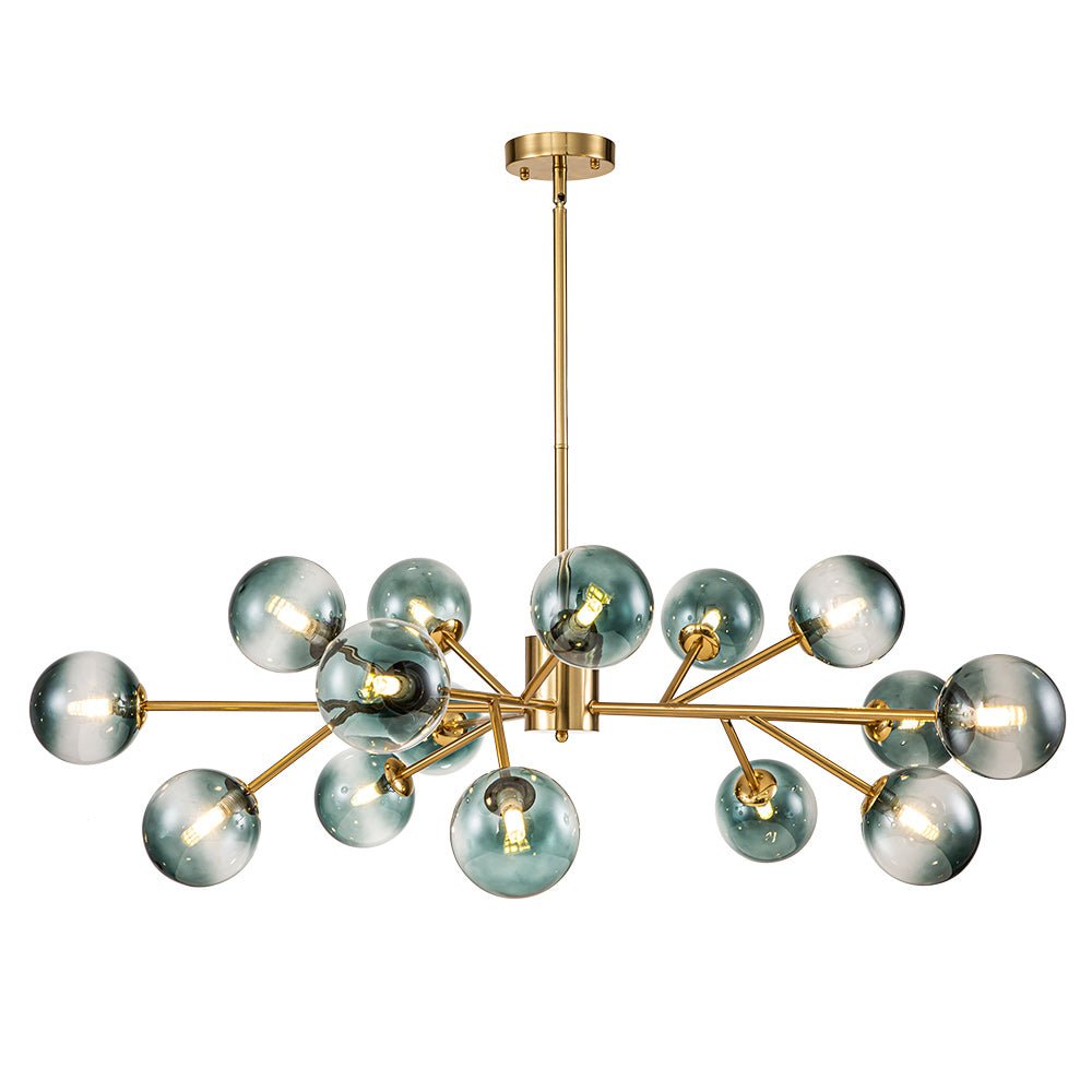 Hedendaagse kroonluchter 15 blauwe glazen bollen takkenontwerp zwart goud modern interieur verlichting | Sulvida
