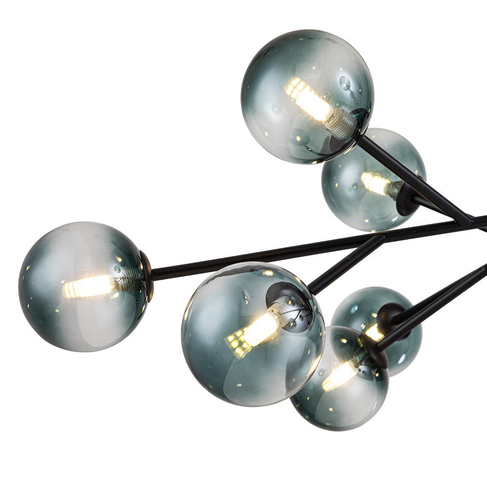 Hedendaagse kroonluchter 15 blauwe glazen bollen takkenontwerp zwart goud modern interieur verlichting | Sulvida