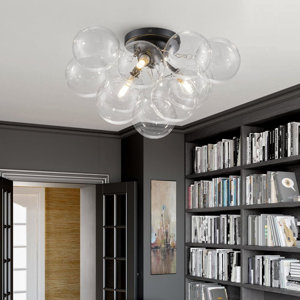 Semi-plafondlamp 3 lichtpunten messing helder glas bol bubble stijl moderne verlichting hal woonkamer | Sulvida