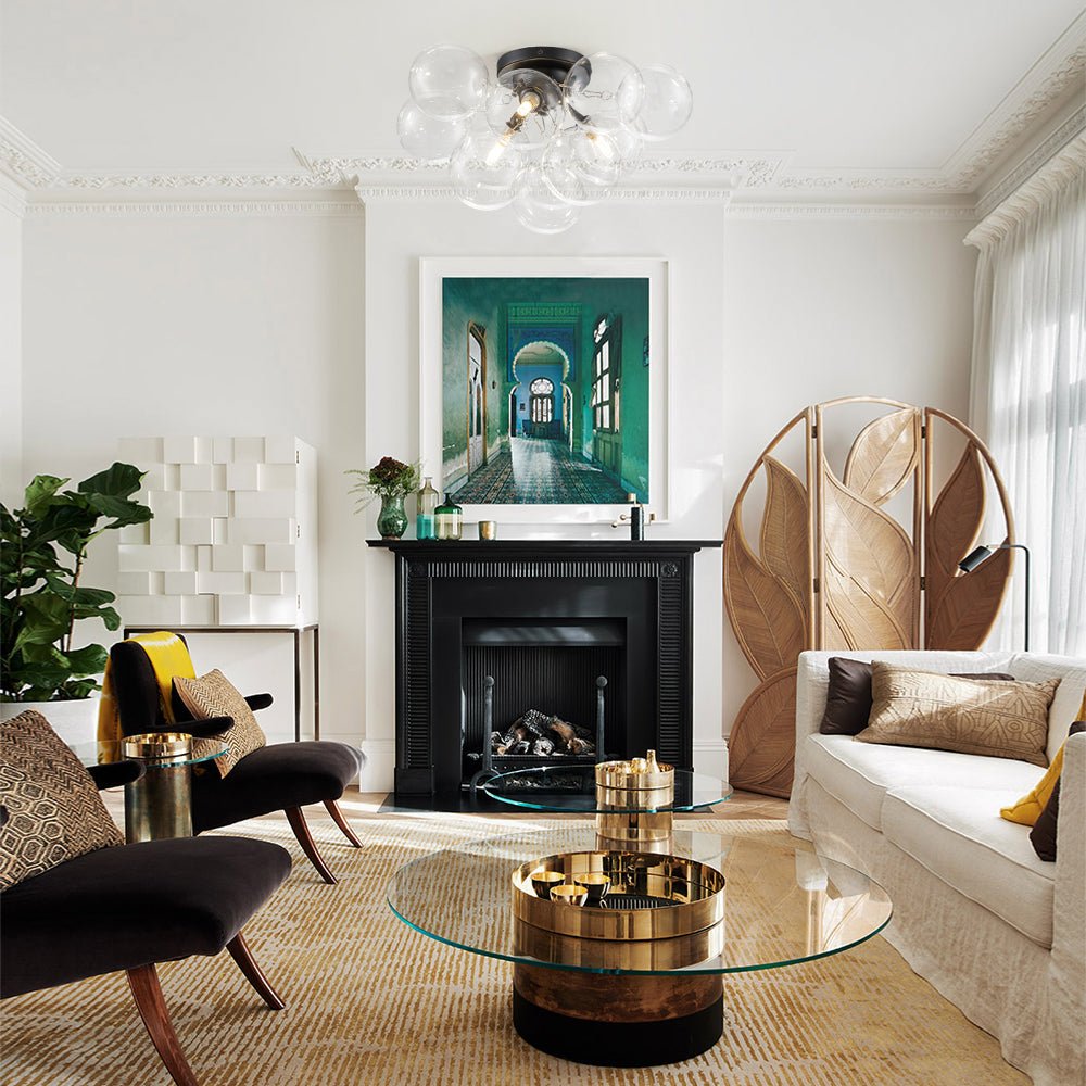 Semi-plafondlamp 3 lichtpunten messing helder glas bol bubble stijl moderne verlichting hal woonkamer | Sulvida
