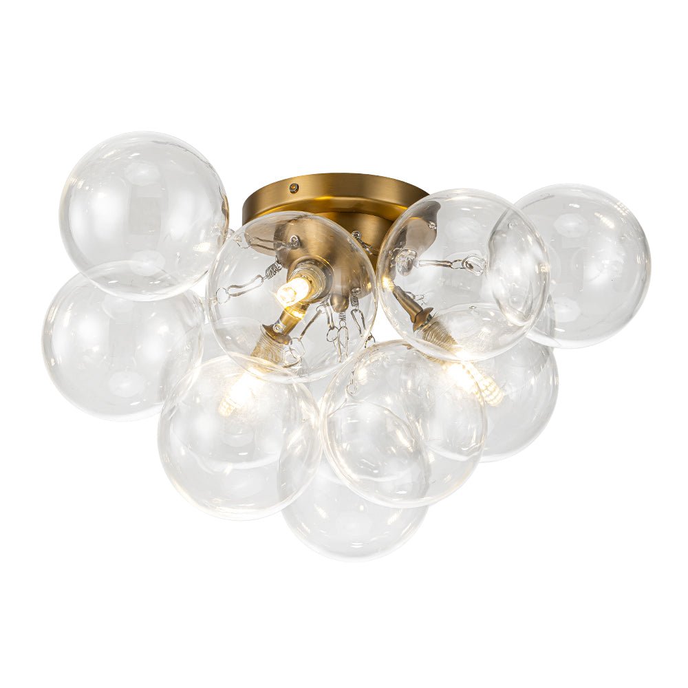 Semi-plafondlamp 3 lichtpunten messing helder glas bol bubble stijl moderne verlichting hal woonkamer | Sulvida