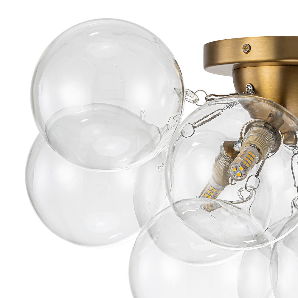 Semi-plafondlamp 3 lichtpunten messing helder glas bol bubble stijl moderne verlichting hal woonkamer | Sulvida
