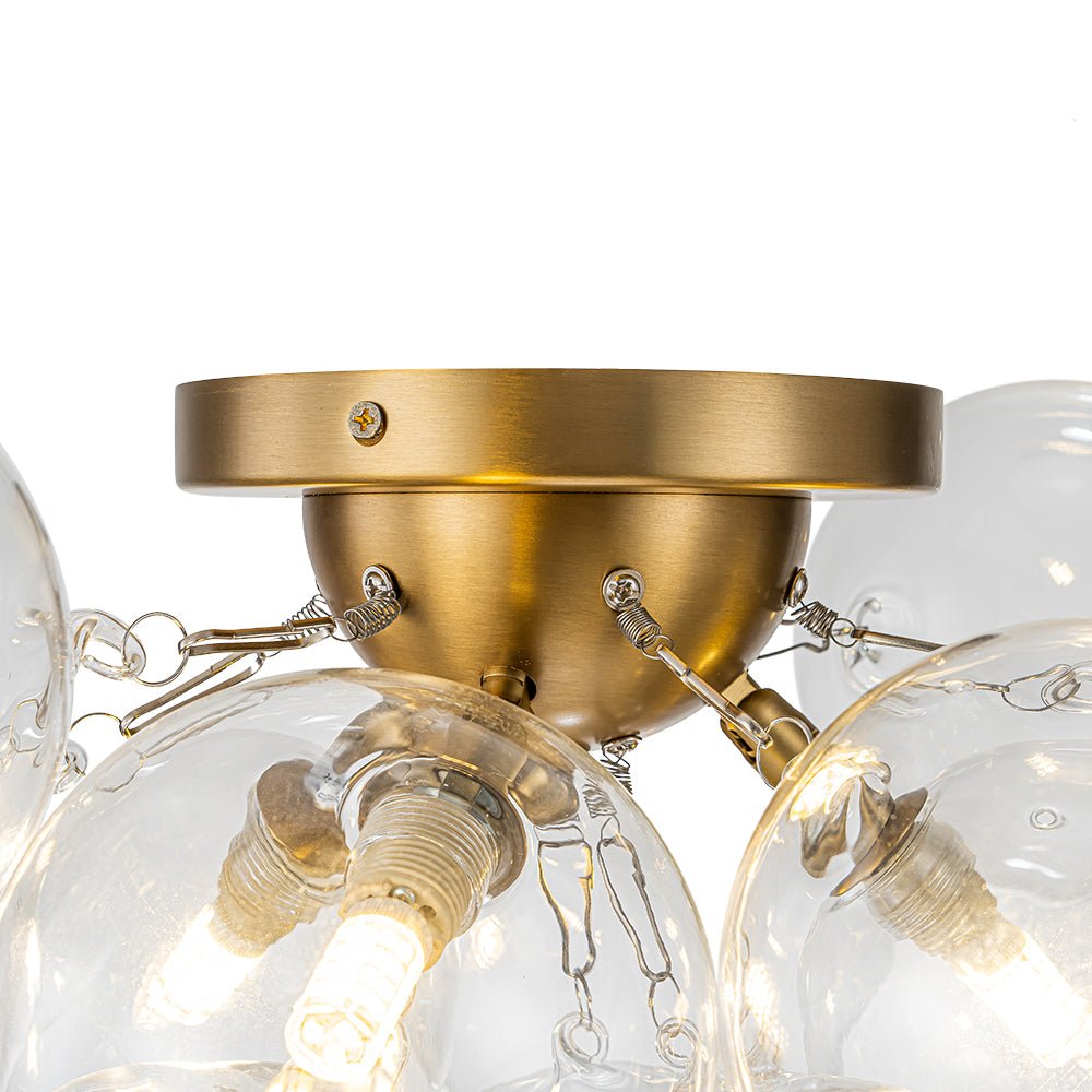 Semi-plafondlamp 3 lichtpunten messing helder glas bol bubble stijl moderne verlichting hal woonkamer | Sulvida