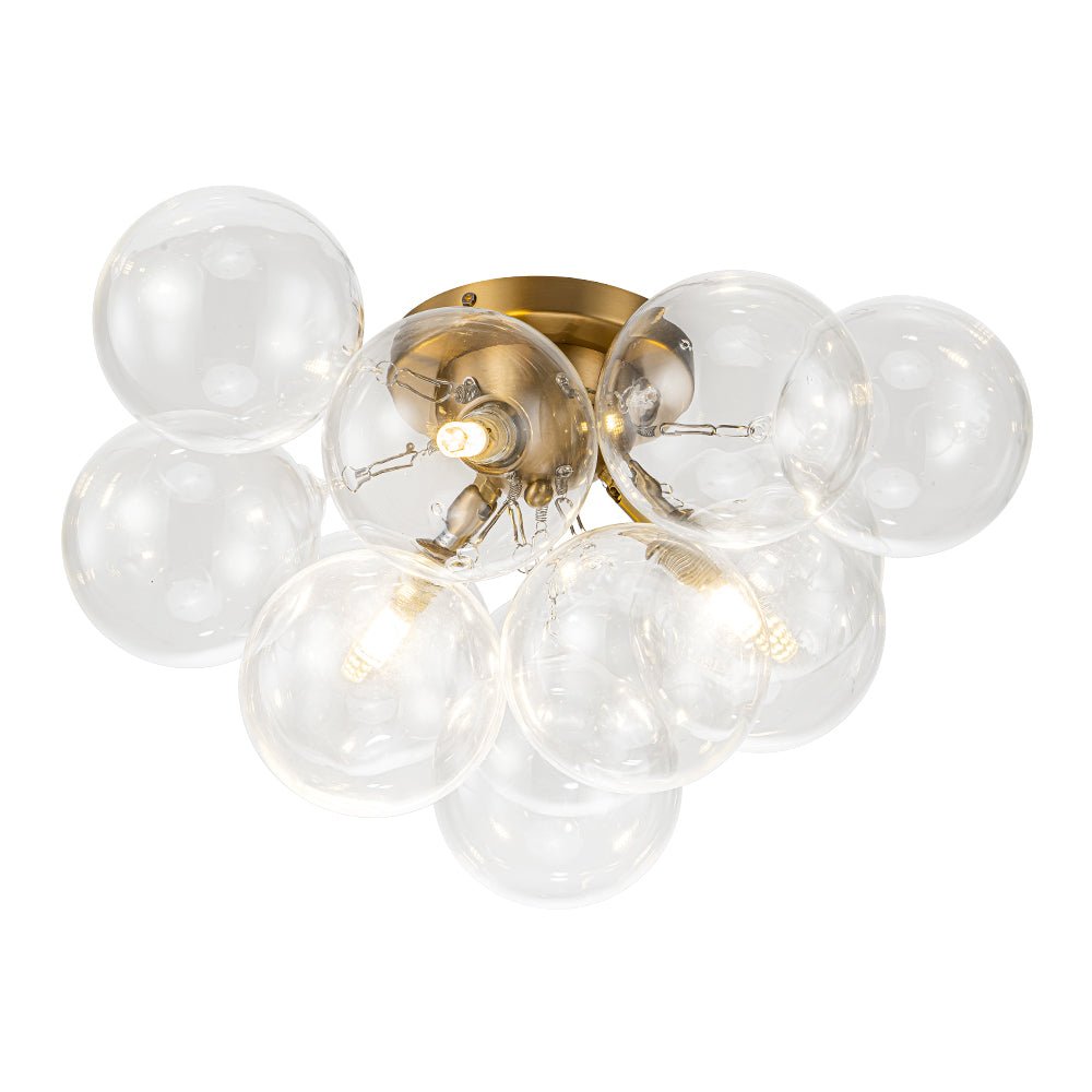 Semi-plafondlamp 3 lichtpunten messing helder glas bol bubble stijl moderne verlichting hal woonkamer | Sulvida