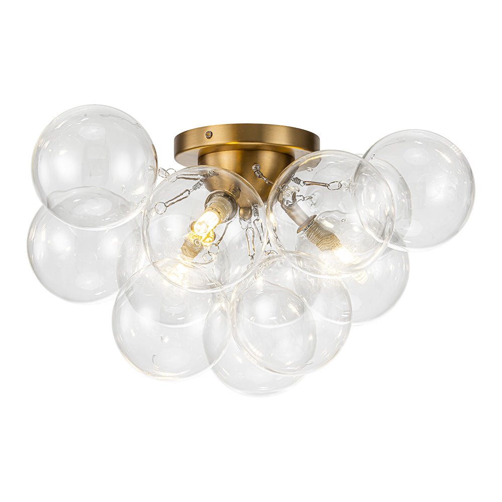 Semi-plafondlamp 3 lichtpunten messing helder glas bol bubble stijl moderne verlichting hal woonkamer | Sulvida