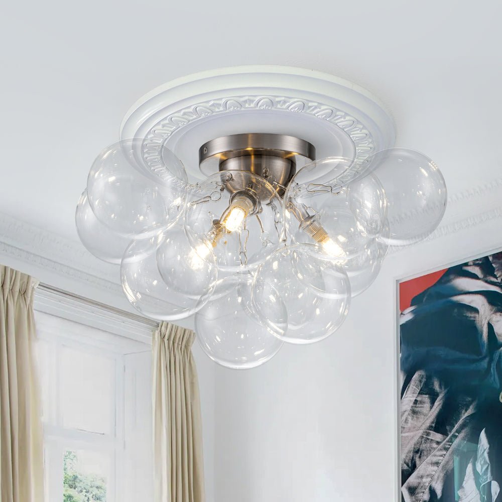 Semi-plafondlamp 3 lichtpunten messing helder glas bol bubble stijl moderne verlichting hal woonkamer | Sulvida