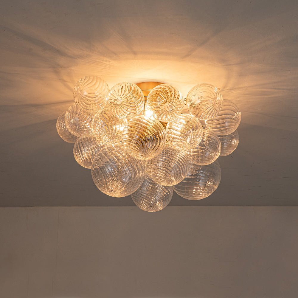 Glazen Plafondbel Kroonluchter Goudkleurig 3-Lichts Ribbel Bubble Plafondlamp Moderne Woonkamer Slaapkamer | Sulvida