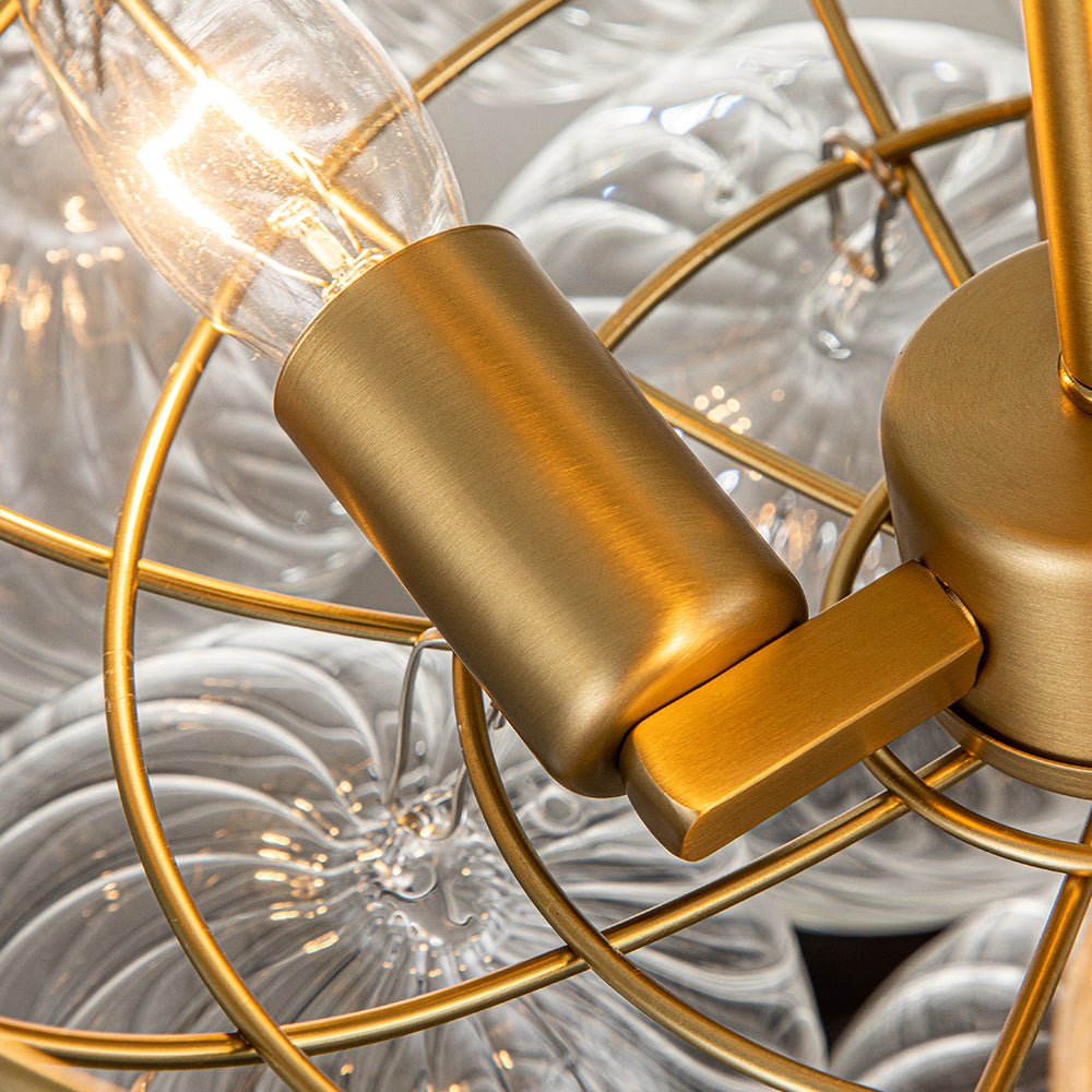 Glazen Plafondbel Kroonluchter Goudkleurig 3-Lichts Ribbel Bubble Plafondlamp Moderne Woonkamer Slaapkamer | Sulvida