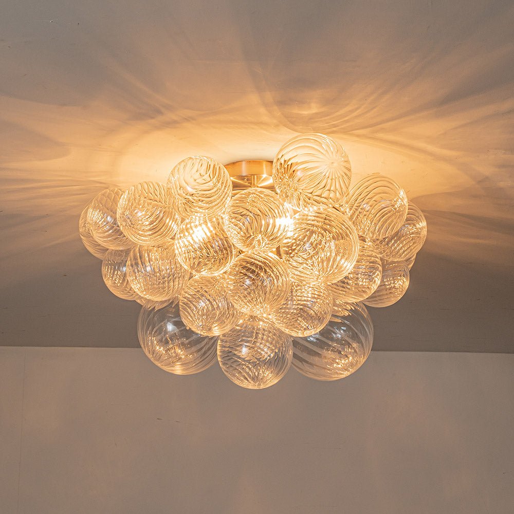 Plafondlamp Geribbeld Glas 3 Lichtpunten Bubble Chroom Messing Modern Woonkamer Eetkamer Hanglamp Semi-Flush | Sulvida