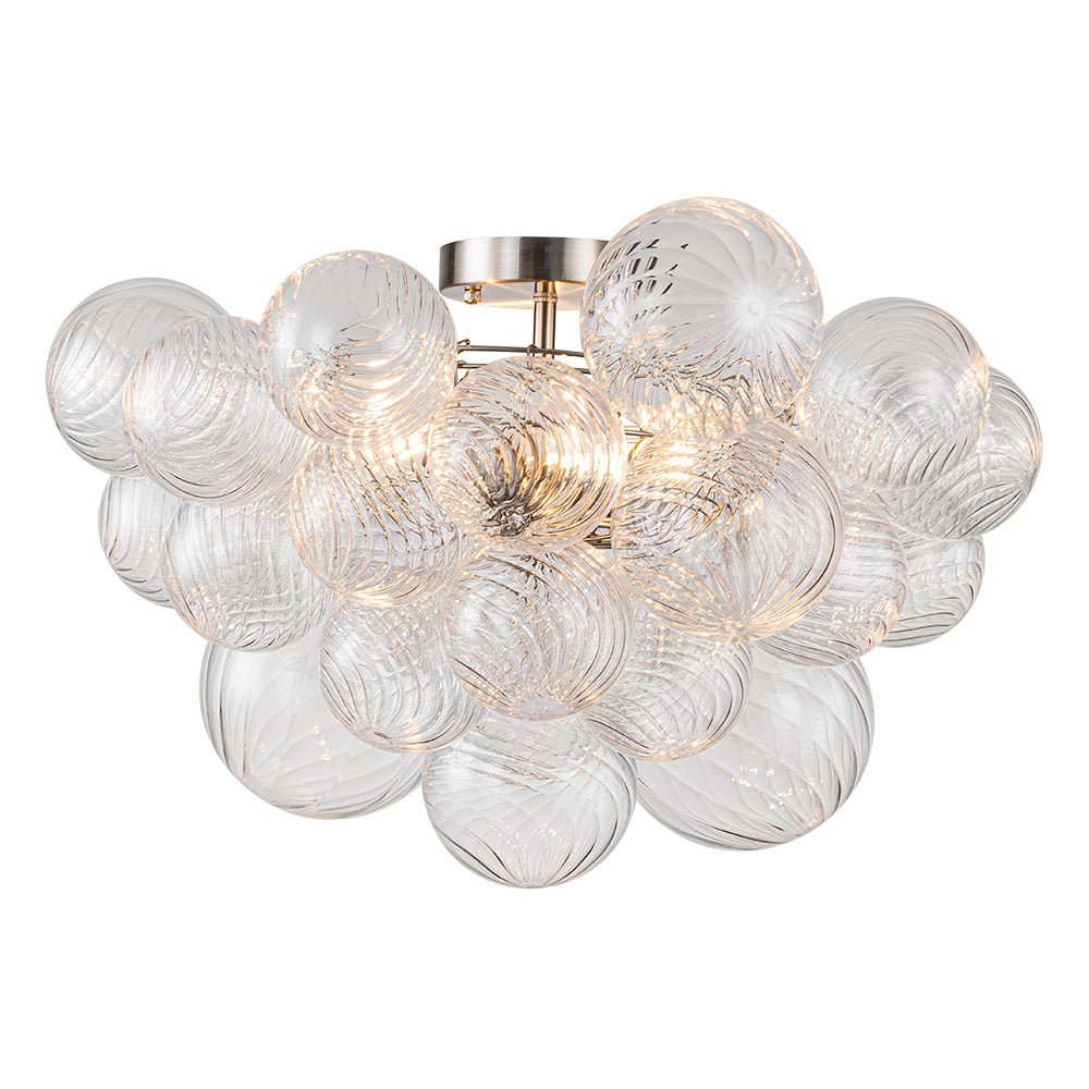 Plafondlamp Geribbeld Glas 3 Lichtpunten Bubble Chroom Messing Modern Woonkamer Eetkamer Hanglamp Semi-Flush | Sulvida