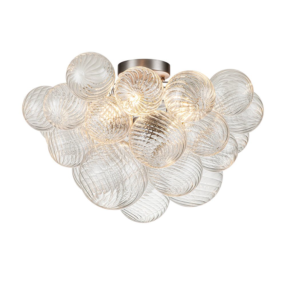Plafondlamp Geribbeld Glas 3 Lichtpunten Bubble Chroom Messing Modern Woonkamer Eetkamer Hanglamp Semi-Flush | Sulvida