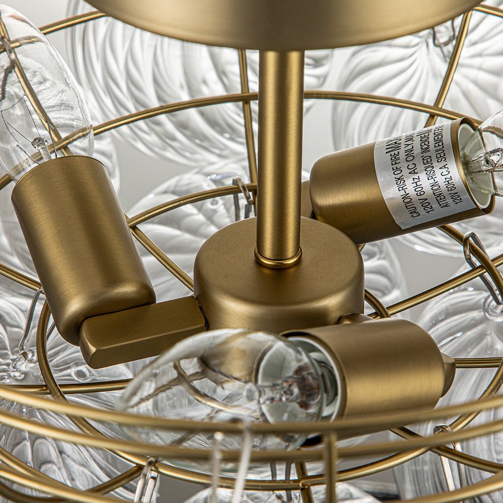 Plafondlamp Geribbeld Glas 3 Lichtpunten Bubble Chroom Messing Modern Woonkamer Eetkamer Hanglamp Semi-Flush | Sulvida