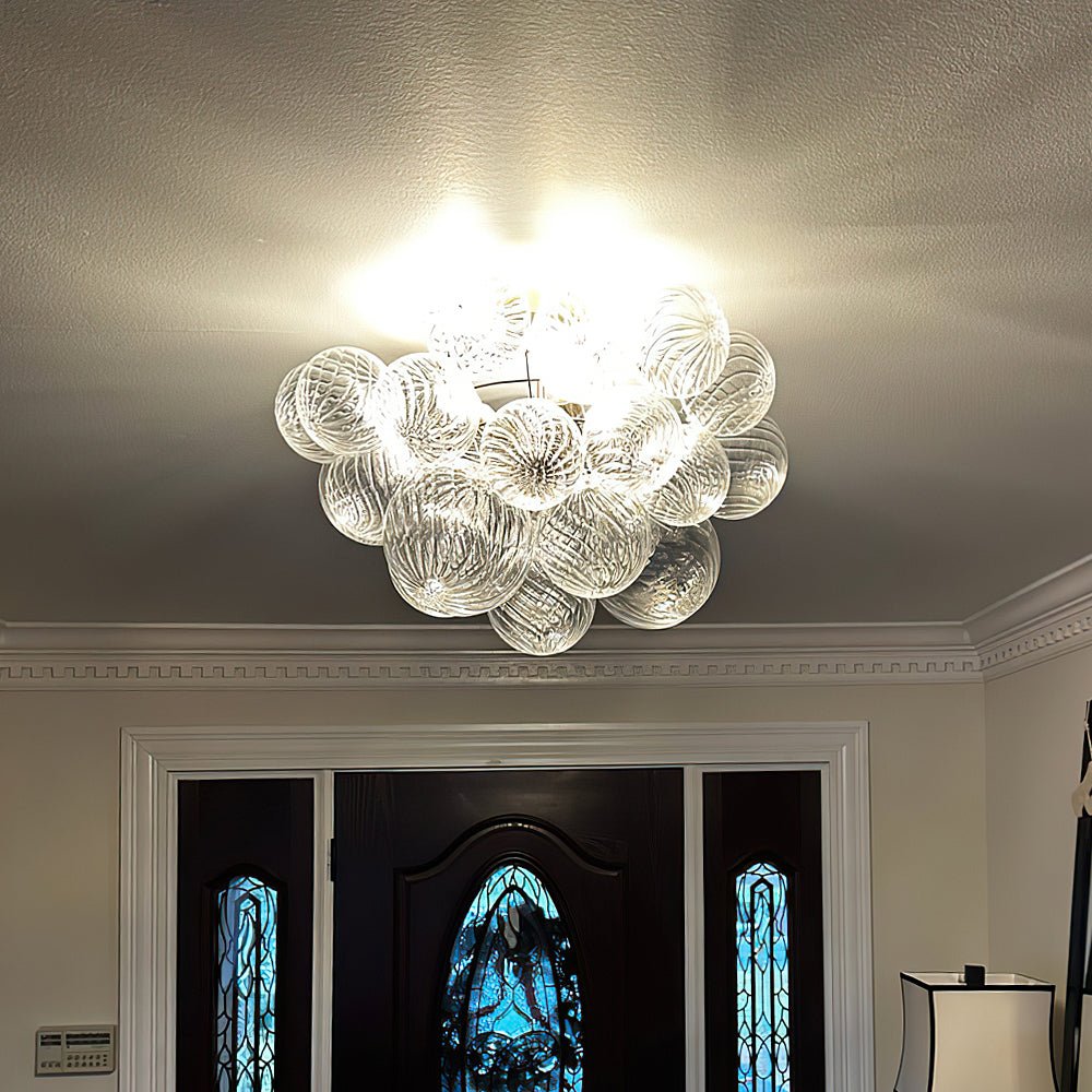 Plafondlamp Geribbeld Glas 3 Lichtpunten Bubble Chroom Messing Modern Woonkamer Eetkamer Hanglamp Semi-Flush | Sulvida