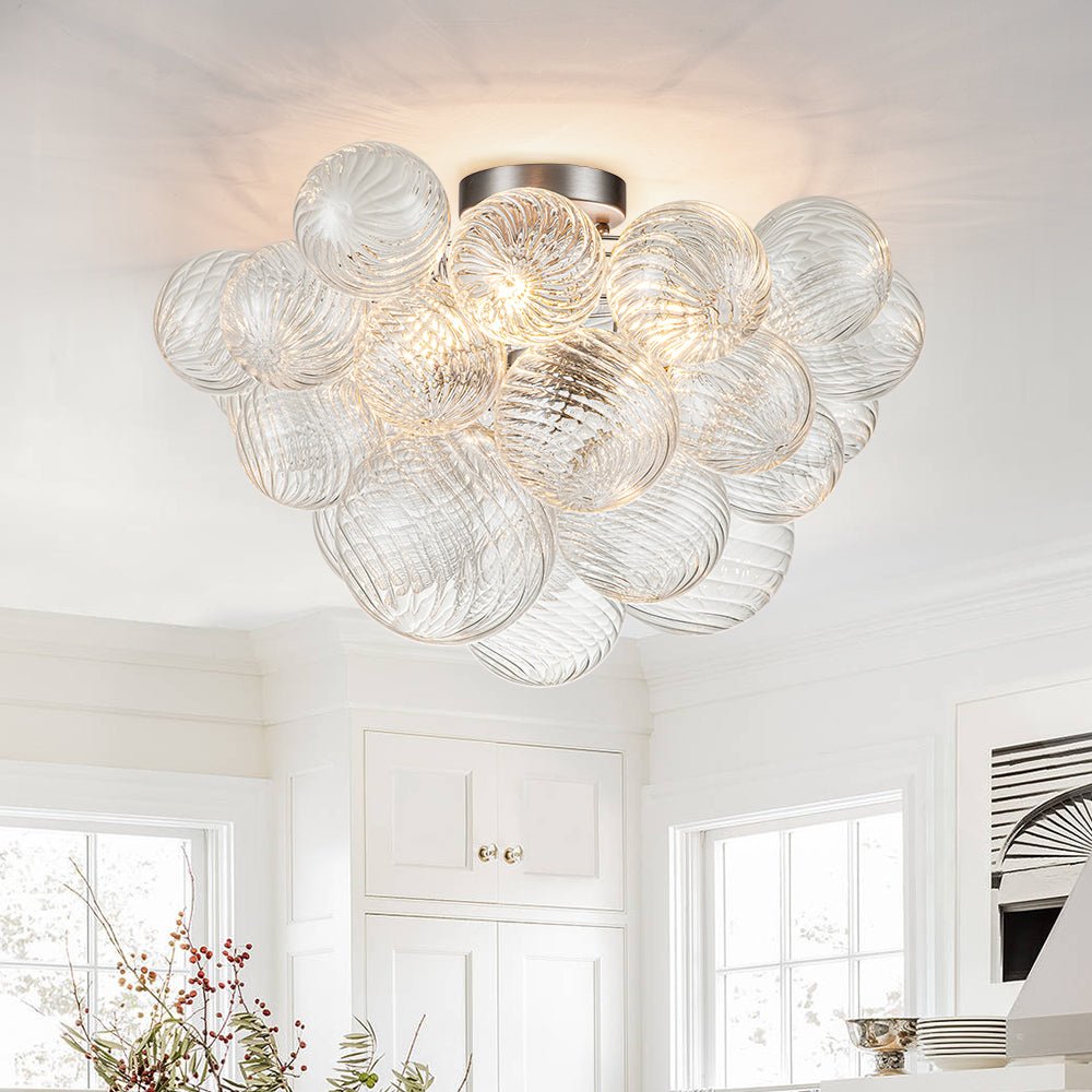 Plafondlamp Geribbeld Glas 3 Lichtpunten Bubble Chroom Messing Modern Woonkamer Eetkamer Hanglamp Semi-Flush | Sulvida